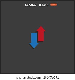 Red, blue arrow. arrow indicates the direction. icon. vector design