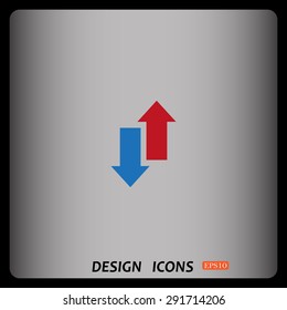 Red, blue arrow. arrow indicates the direction. icon. vector design
