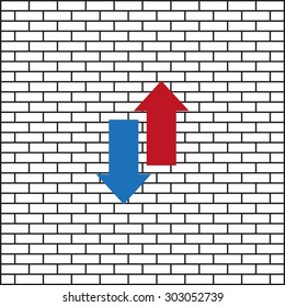 Red, blue arrow. arrow indicates the direction. icon. vector design