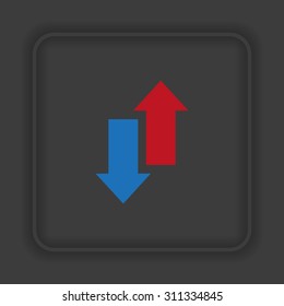Red, blue arrow. arrow indicates the direction. icon. vector design