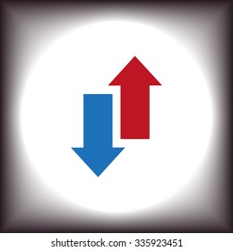 Red, blue arrow. arrow indicates the direction. icon. vector design