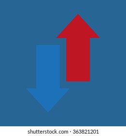 Red, blue arrow. arrow indicates the direction. icon. vector design