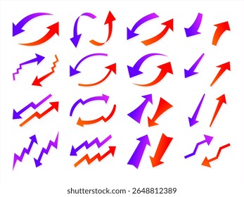 Red and blue arrow vector icon pack on white background