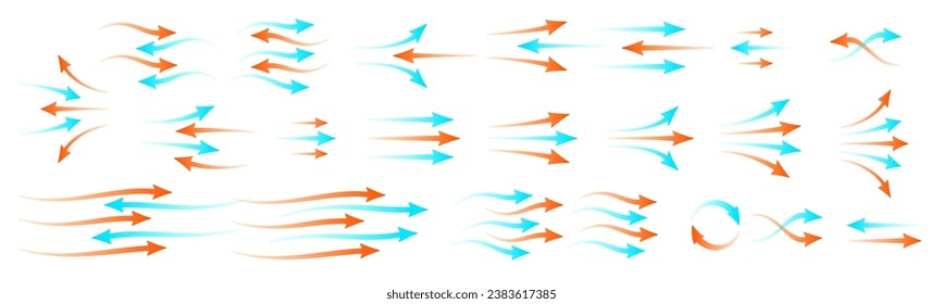 Flechas rojas y azules que muestran calor y frío. Flecha que muestra la circulación o recuperación del flujo de aire