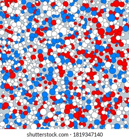 Red and blue atome particles chaotic background. Vector abstract molecules illustration. Seamless pattern. Chemistry structure. Geometric modern technology physics concept