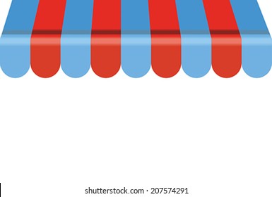 Red and blue awning on a white background