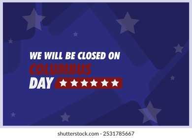 Red and blue background saying happy columbus day with space area