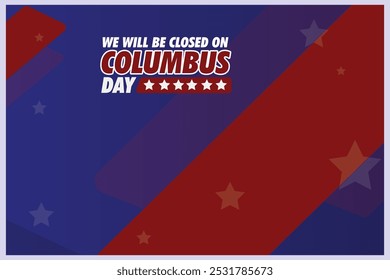 Red and blue background saying happy columbus day with space area