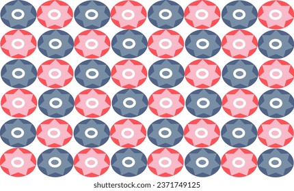 Roter und blauer Hintergrund mit Sternblümchen-Tasten in Schachbrettmuster, Wiederholung nahtlos, Vollbilddesign für Stoffdruck, Hintergrund-Tapete oder T-Shirt-Farbe 
