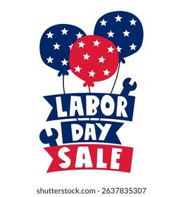 Red and blue balloons. Patriotic colors. Labor Day Sale. Flat vector illustration on white background.