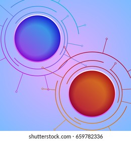 Red and blue balls on gradient background. Abstract composition.