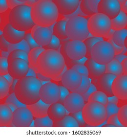 Red Blue Balls Seamless Pattern, 3D Illustration on Red Background