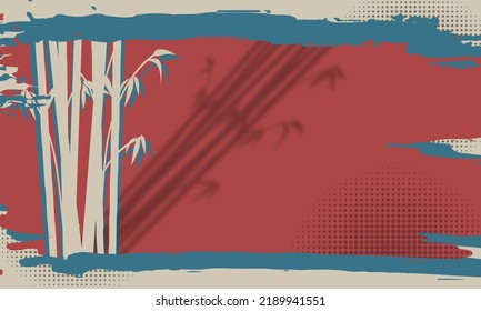 red and blue bamboo background in abstract grunge brush with halftone dot pattern elements Retro cartoon ideas for your graphic design, banner or poster. vector illustration