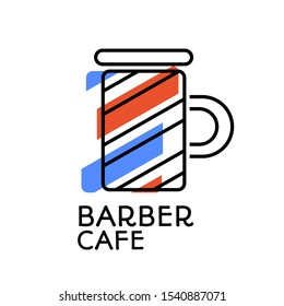 Red Blue Barber Shop Cafe coffee mug logo concept design illustration