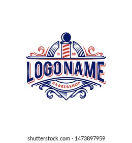 Red and blue barber Vintage retro classic barbershop logo VECTOR