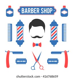 Red and blue barbershop icons.