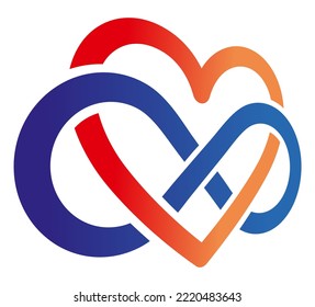 Red and blue be in love symbol, romantic infinity love icon in perspective view vector illustration