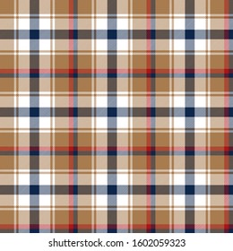 Red, blue and beige tartan plaid. Stylish madras textile pattern.