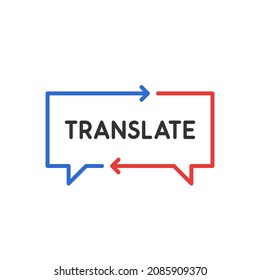 red and blue bilingual or translation bubble icon. concept of abstract translator sign or info pictogram. linear flat modern simple logotype graphic stroke art design web element isolated on white