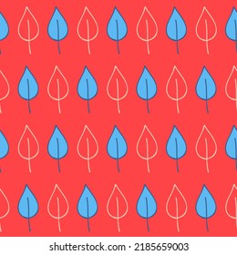 Red blue birch leaf seamless pattern cute trendy hand drawn background for design