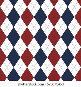 Red and blue with black layered diamond seamless repeating pattern. Classic diamond with layered on white background vector file.
