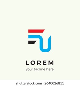 Red, blue and black logo with catching UE letters