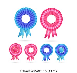 Red Blue Blank Rosette Seal Set. Vector Illustration Isolated On White Background