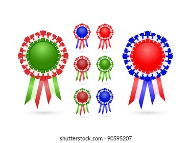 Red Blue Blank Rosette Set. Vector Illustration Isolated On White Background