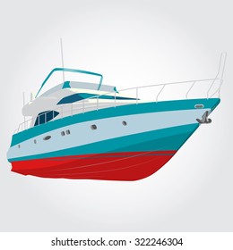 Red and blue boat on the surface, nice illustration of fishing ship