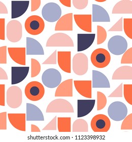 Red and blue bols color blocks seamless vector pattern. Geometric colorful background.