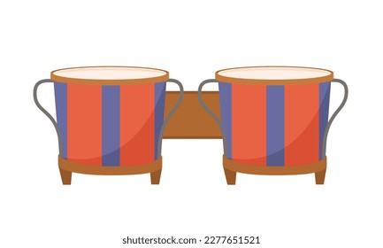 Red and blue bongo. Musical instruments and percussion. Sitker for social networks and instant messengers. Music and melody, show and song. Cartoon flat vector illustration