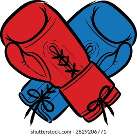 Red and blue boxing gloves are crossed symbolizing combat sports and competition This image represents fighting and sportsmanship
