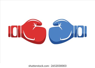 Red and Blue Boxing Gloves Facing Each Other on a White Background