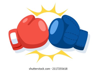 Red and blue boxing gloves fight icon. Battle emblem flat design cartoon style. vector illustration for banner, poster, and background. - Shutterstock ID 2117255618