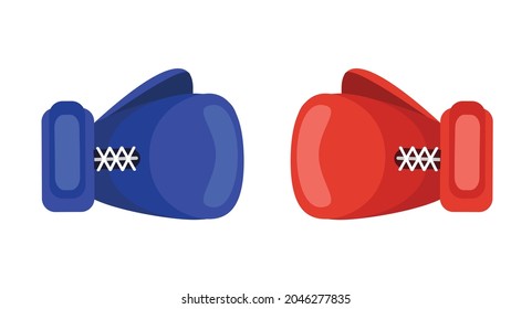 Red and blue boxing gloves isolated on white background. Two Boxing gloves in collision. Sport concept. Vector stock