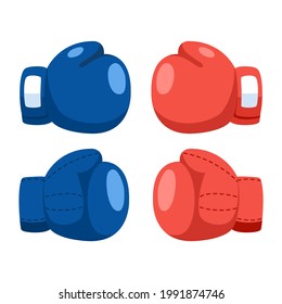 Red and Blue Boxing gloves left and right hand in flat style. vector illustration on white background.