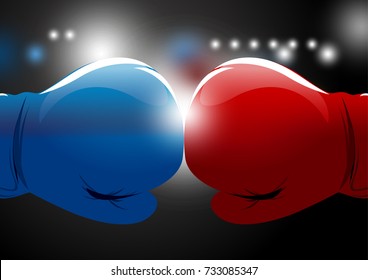 Red and blue boxing gloves with light background