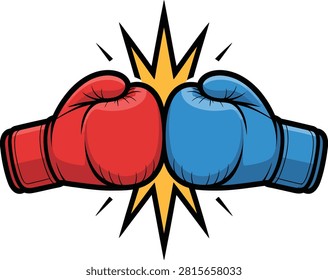 Red and blue boxing gloves in sparring vector illustration
