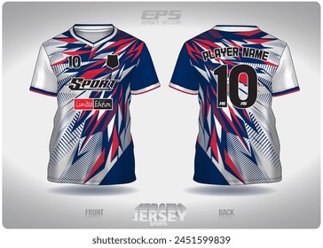 red blue broken glass pattern design, illustration, textile background for sports t-shirt, football jersey shirt mockup for football club. consistent front view