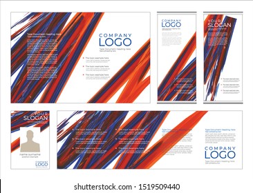 Red and blue brush stroke paint on white background, Corporate identity layout template design for company event. Use for report, marketing, advertising, brochure, modern style.