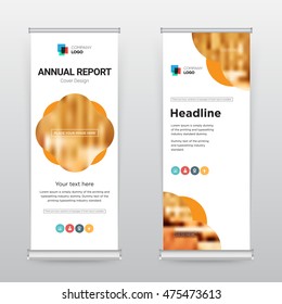 Red and blue Business Roll Up Banner Stand brochure flyer flat design template with creative concept. Cover presentation. Corporate identity. Modern publication. Layout in rectangle size. Stock vector