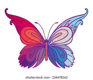 Red and blue butterfly isolated on white background 