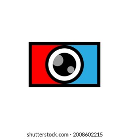 red and blue camera box and camera eye vector illustration, great for camera technology icon