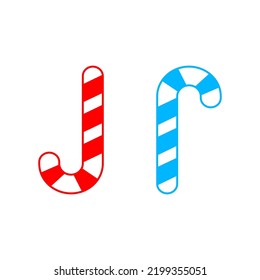 Red and blue Candy Cane icon, isolated vector illustration on white background.