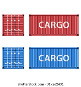 Red and blue cargo container. Stock vector illustration