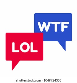 Red and blue chat bubble with letters LOL and WTF flat desing icons sign set vector illustration. Easy talk in the clouds isolated on white background vector illustration