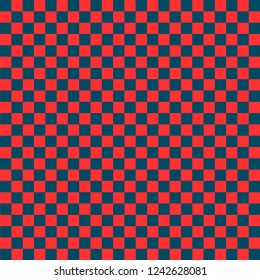 Red and blue checkered background. Christmas and new year chess cage. Chess pattern. Chess cage. Traditional chess background. Seamless texture. Vector illustration
