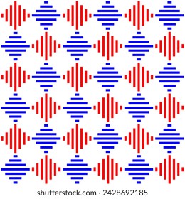 Diseño de patrones sin fisuras de rayas a cuadros rojas y azules. Colorido patrón de tela étnica tribal en vector de fondo blanco. Patrón de azulejos de cerámica de pared y suelo.