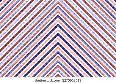 Patrón de líneas diagonales de flecha de chevron roja y azul sobre fondo blanco. Ilustración vectorial para diseño web o impresión para tela, embalaje, scrapbook, papel tapiz. Patrón de baldosas de cerámica en pared y suelo.