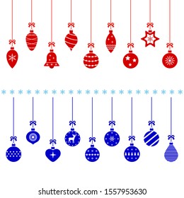 red and blue christmas balls on white background